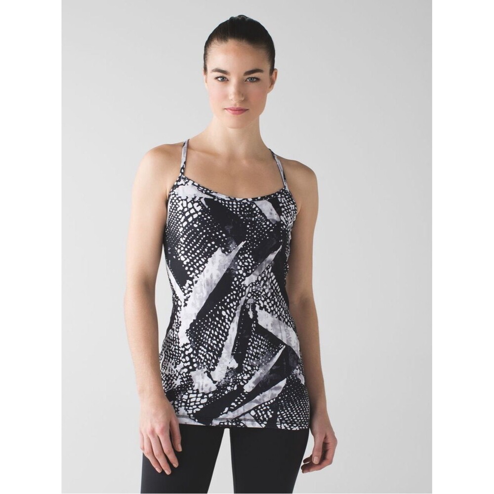 Lululemon Power Y Tank Static Mist White Black Size 10 Racerback Active Yoga Top